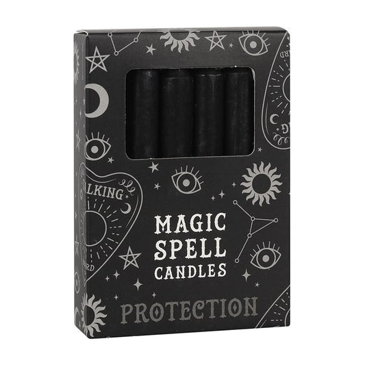 Set of 12 Black 'Protection' Spell Candles