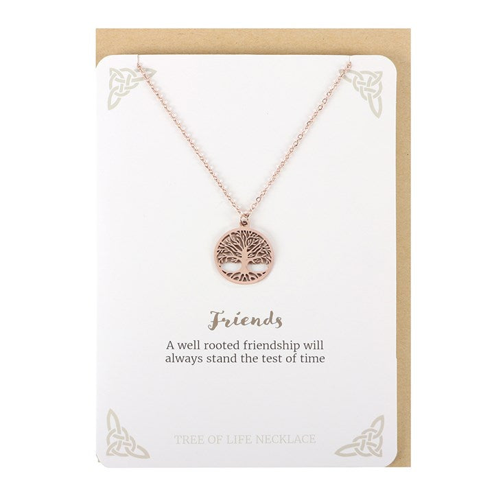 Rose Gold Tone Friends Tree of Life Necklace Card